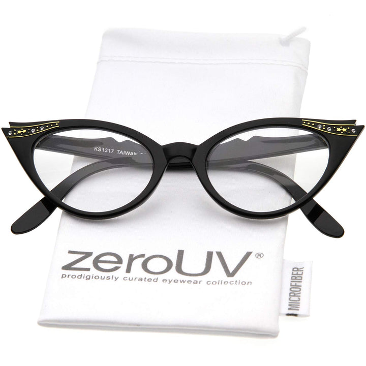 Blue Light Blocking Vintage Cat Eye Glasses for Women UV400 Embellished with Rhinestones, 50s Rockabilly Accessories 51mm (Red Fade)