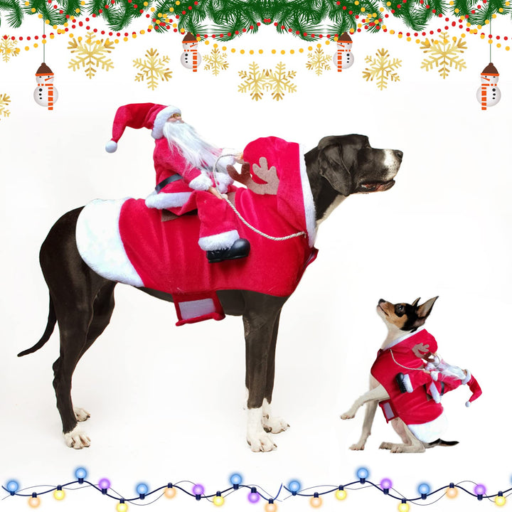 Santa Dog Costume Christmas Dog Stocking Stuffers Pet Clothes Santa Claus Riding Pet Cosplay Costumes Party Dressing up Dogs Cats Outfit for Small Medium Large Sized Dogs - XXL