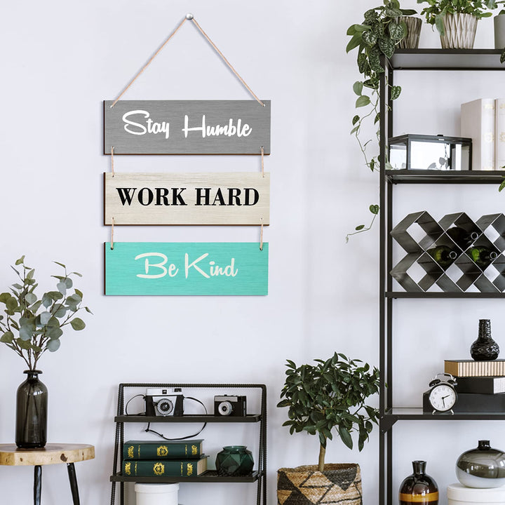 Wood Decorative Sign Rustic Wood Hanging Decor Family Hanging Plank Hanging Sign Motivational Inspirational Quote Wood Wall Sign for Home Office Living Room (Blue Work Style)