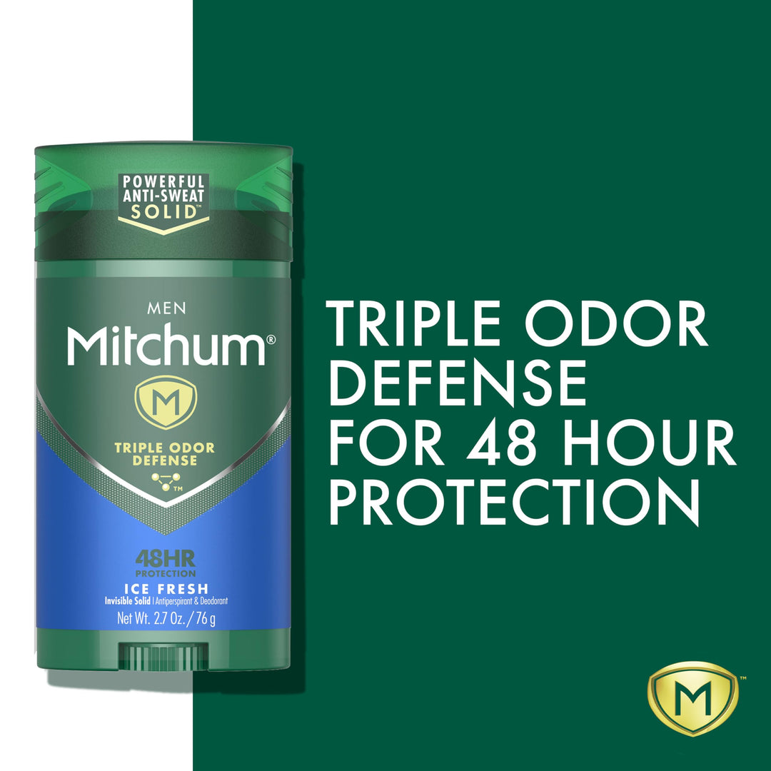 Men's Deodorant, Antiperspirant Stick, Triple Odor Defense Invisible Solid, 48 Hr Protection, Dermatologist Tested, Ice Fresh, 2.7 Oz (Pack of 2)