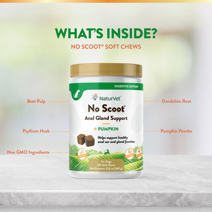 - No Scoot for Dogs - 120 Soft Chews - Plus Pumpkin - Supports Healthy Anal Gland & Bowel Function - Enhanced with Beet Pulp & Psyllium Husk