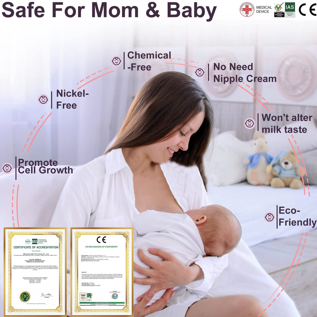 The Original Silver Nursing Cups - Nipple Shields for Nursing Newborn, Newborn Breastfeeding Must Haves for Soothe and Protect Your Nursing Nipples - Trilaminate 999 Silver (Regular Size)