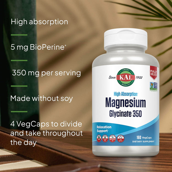Magnesium Glycinate Capsules, Fully Chelated Magnesium Bisglycinate, High Absorption Magnesium Supplement, Healthy Bones, Muscle, Relaxation and Stress Support, Non-GMO 160 count