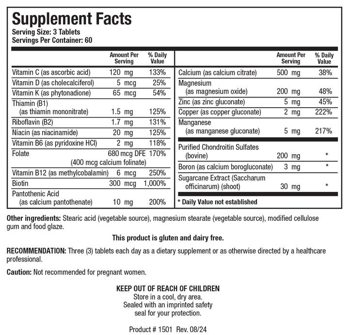 Osteo B Plus Optimal Bone Health Support with Vitamin K, Mg, Ca, Healthy Aging, Purified Chondroitin Sulfates 180 Tablets