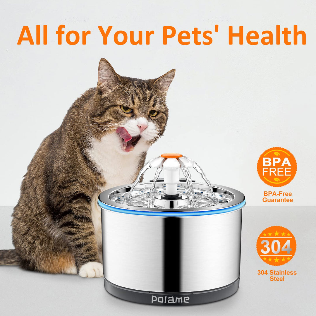 Cat Water Fountain Stainless Steel, Automatic Cat Fountains for Drinking, Ultra-Quiet Dog Water Dispenser, Pet Water Fountain for Cats Inside, 84oz/2.5L with Three Water Flow for Cats, Dogs