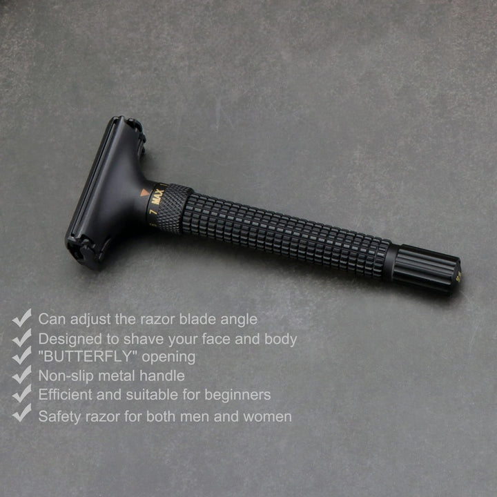 Butterfly Open Double Edge Safety Razor Nostalgic Adjustable Matte Black