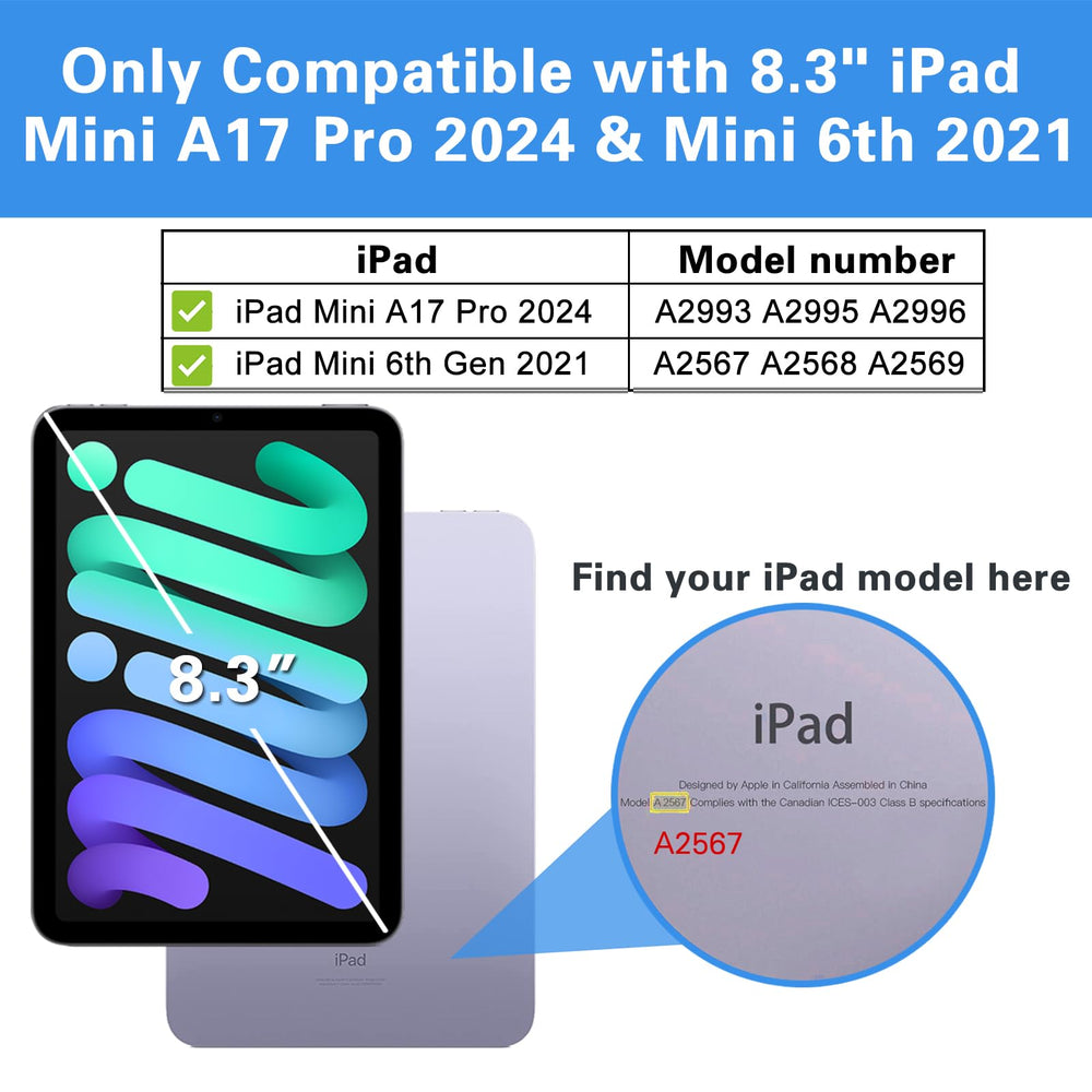 Smart Case for iPad Mini 7 A17 Pro 2024/iPad Mini 6 2021 8.3 Inch iPad Mini 7th/6th Gen Case, Hard Back Cover for iPad Mini 8.3 7th Gen A2995/A2996/A2993/6th Gen A2567 A2568 A2569 -Purple