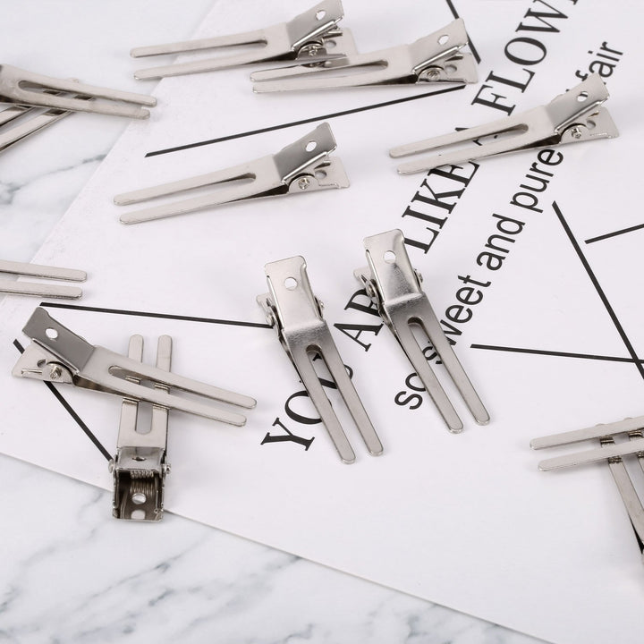 50 Packs 1.8 Inches Hairdressing Double Prong Pin Curl Setting Section Hair Clips Metal Alligator Clips Silver Hairpins for Hair Extensions