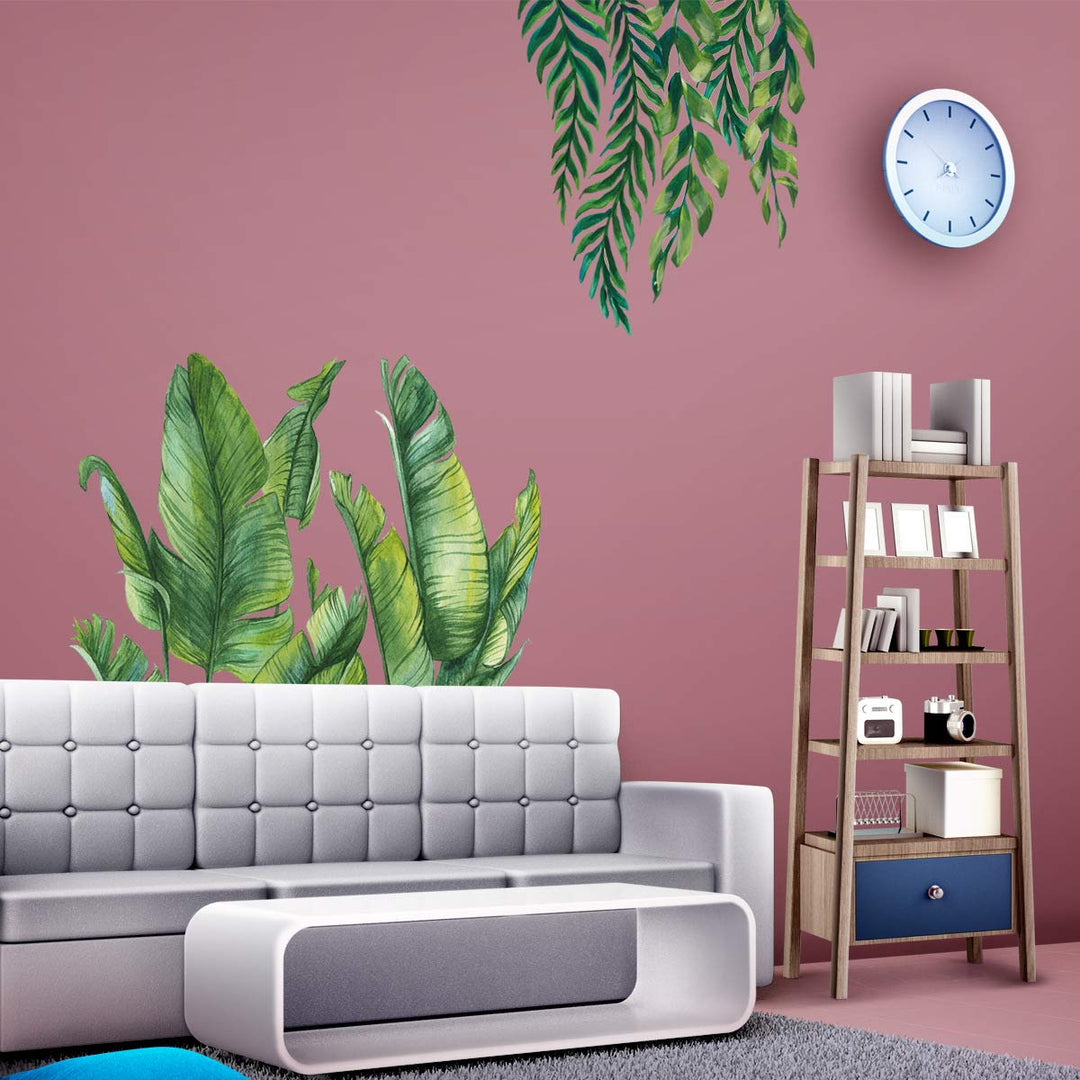 Banana Leaf Tropical Plants Peel and Stick Wall Decals, Green Nature Jungle Tree Leaves Wall Stickers, Waterproof DIY Wall Decor Art Home Decorations for Living Room Bedroom, 31.4 x 47.2inch