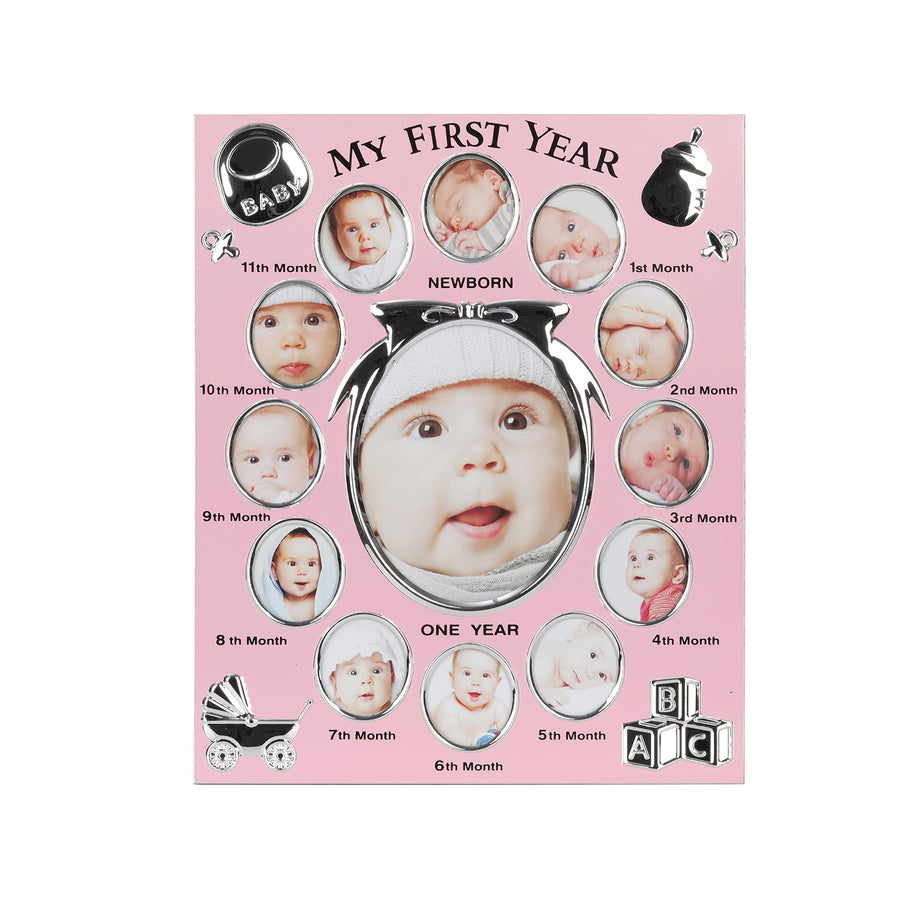 Baby's First Year Picture Frame, First Year by Month, Newborn Baby Registry (Pink)