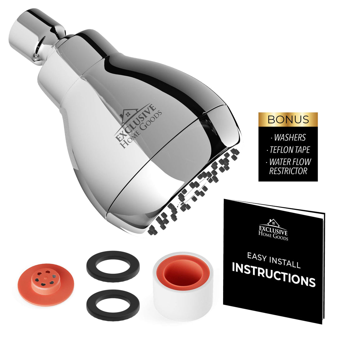 High Pressure Shower Head - Chrome - Powerful Deluxe Bathroom Showerhead with Strong Spray Stream and Small Silicone Nozzles - Universal Fit Works with High and Low Water Flow Showers-2.5 GPM