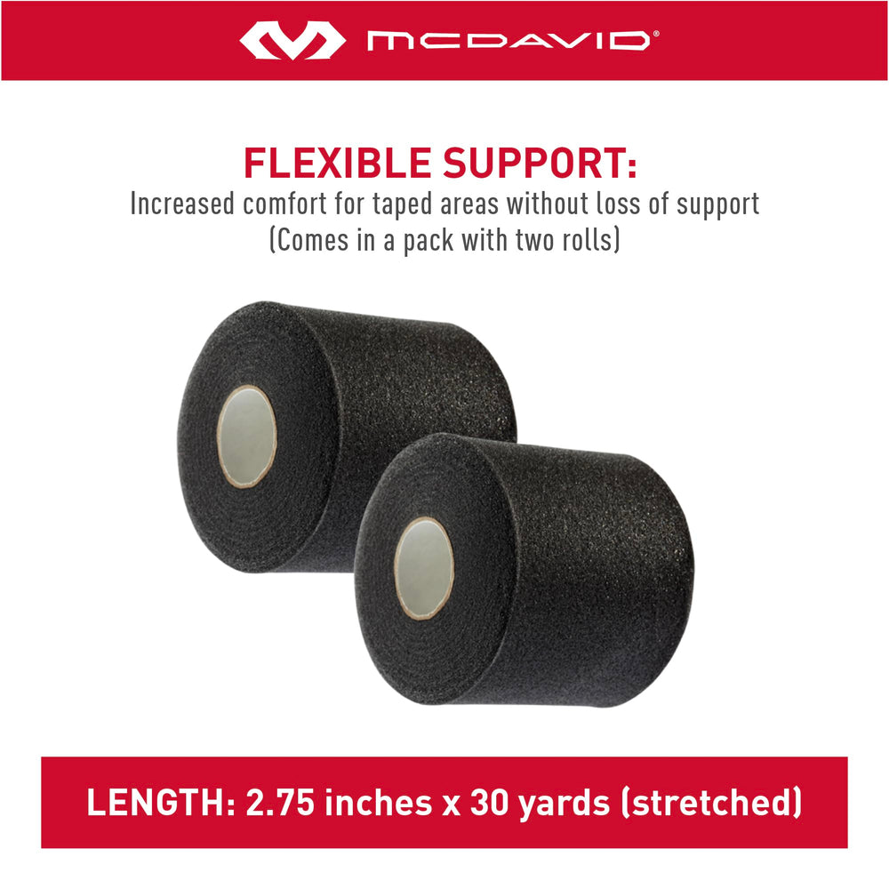 Athletic Foam UnderWrap, Lightweight Sports Wrap for Pre-Taping Support & Protection, All-Day Comfort, Black, 2-Pack (30 yards each)