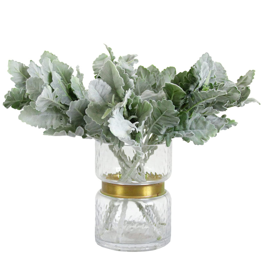 Artificial Flocked Lambs Ear Leaves Dusty Miller Stems Flocked Oak Leaves Lamb's Ear Leaf for Home Wedding DIY Floral Arrangement (Silver Dusty Miller, 10)