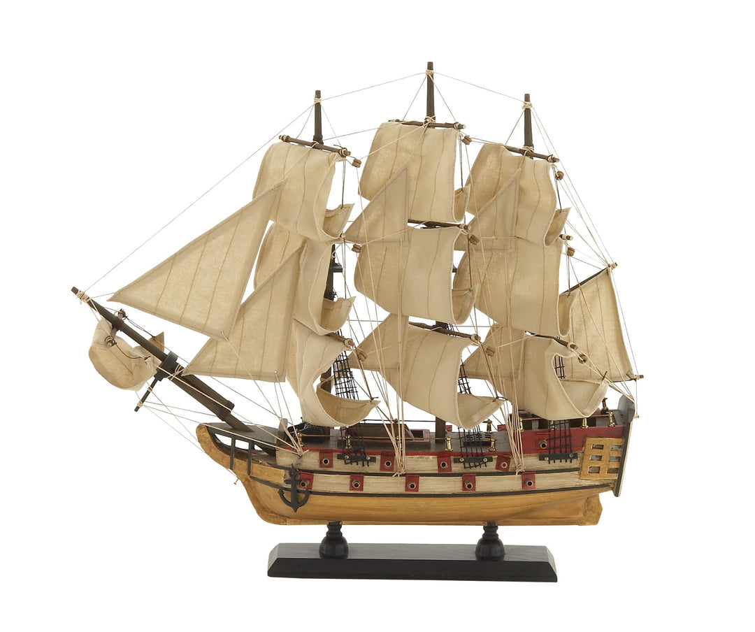 Wood Sail Boat Decorative Sculpture Home Decor Statue with Lifelike Rigging, Accent Figurine 15 x 3 x 14, Beige