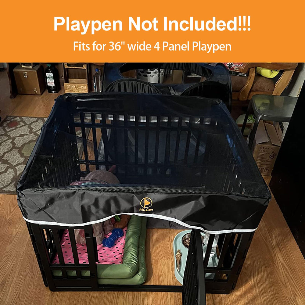 Dog Playpen Mesh Top Cover, Fits 36 Inch 4 Panels Regular Square Plastic Exercise Pet Pen, Adhesive Tape Connections, Black (Note: Cover Only, Fence Not Included)
