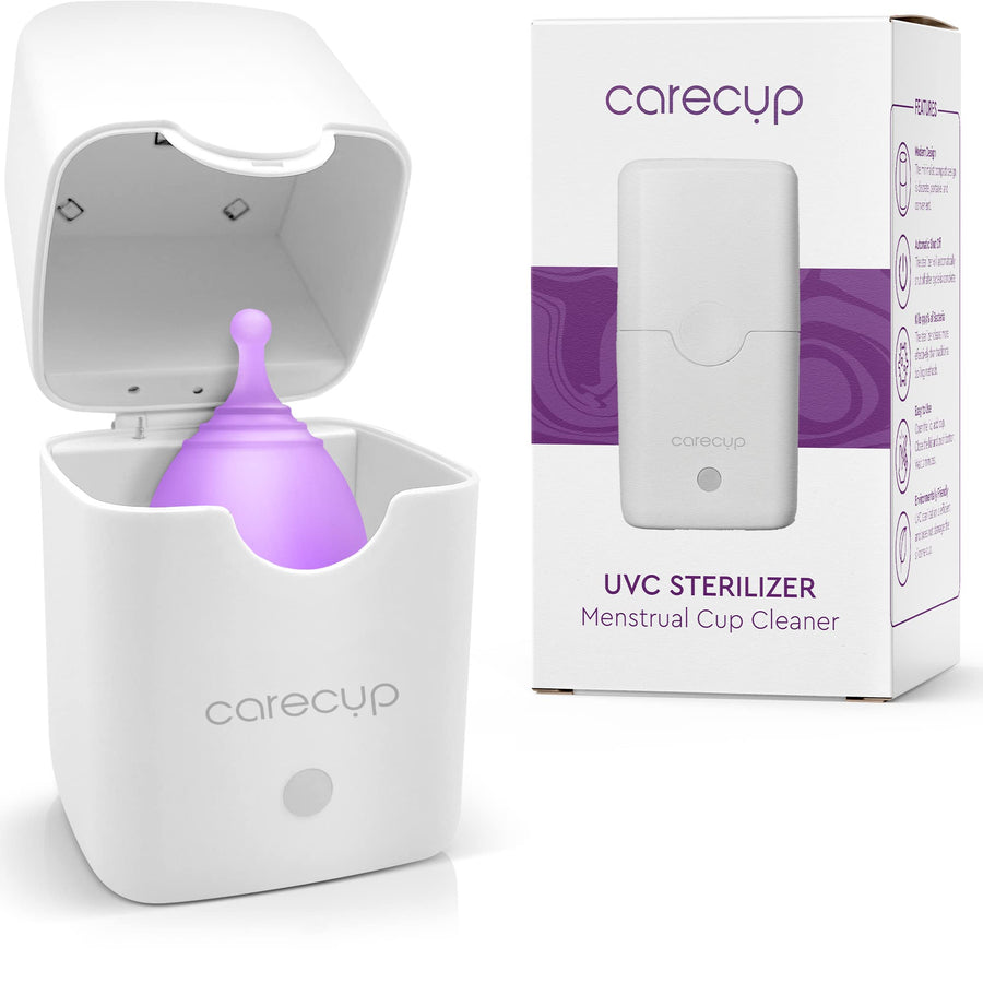 Menstrual Cup Sterilizer - Modern Menstrual Cup Cleaner Unscented Sanitizer - 2-Minute Automatic Steam Wash - Holder Fits Small Soft & Large Period Disc (UV)