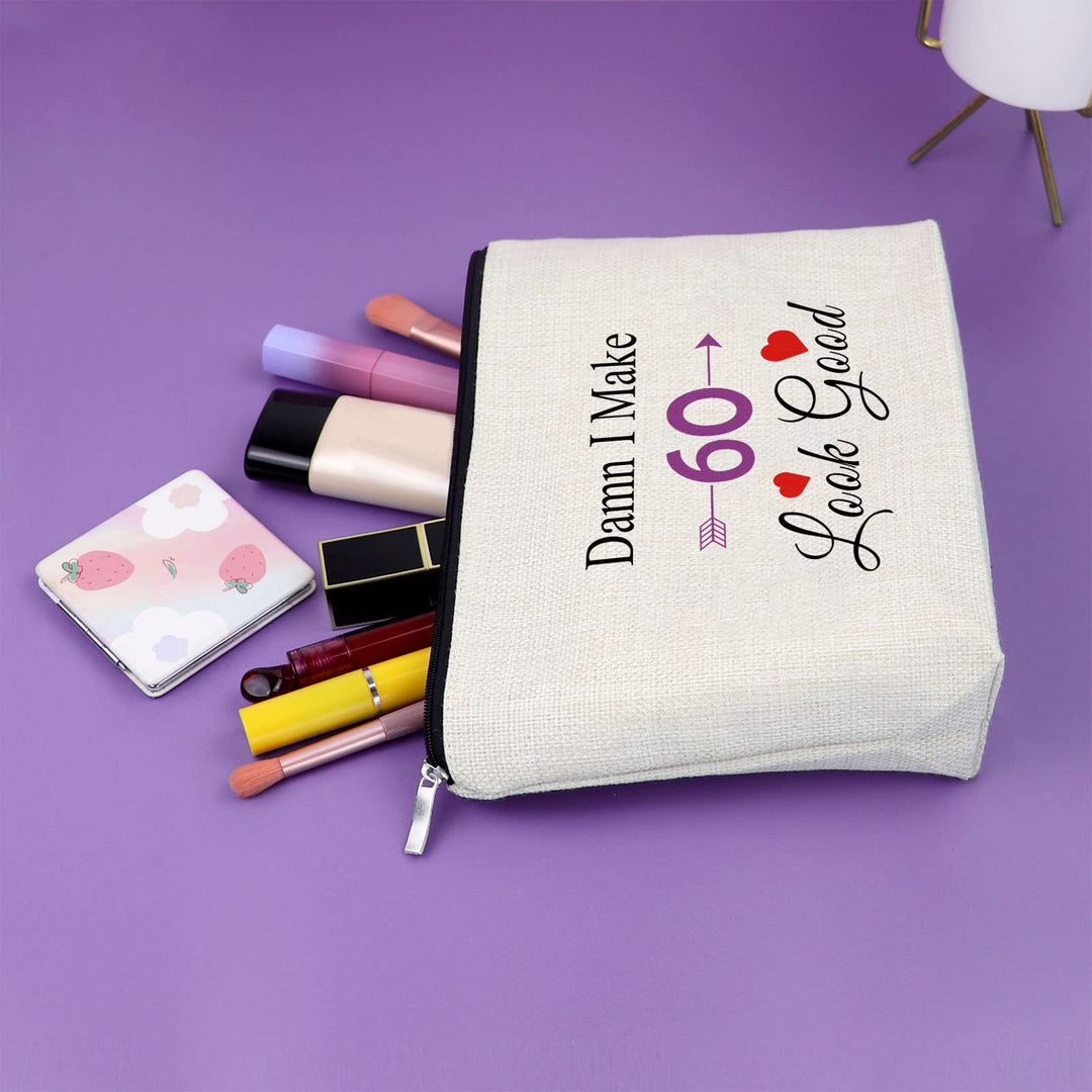 60th Birthday Gifts for Women Makeup Bag Turning 60 Gifts for Friend Female 60 Year Old Birthday Gift Cosmetic Bag Birthday Gift for Mom Grandma Aunt Wife Coworker Cosmetic Travel Pouch