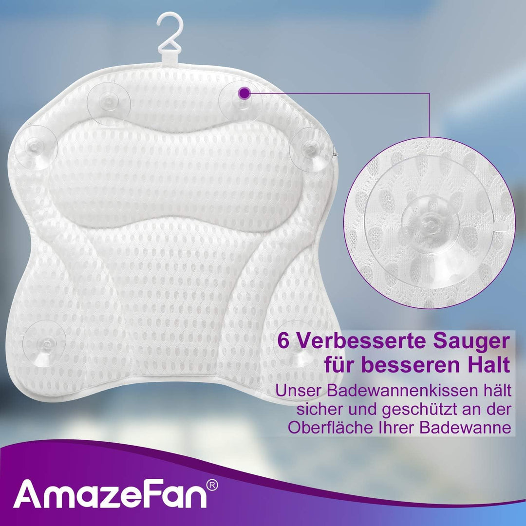Luxury Bath Pillow, Ergonomic Bathtub Spa Pillow with 4D Air Mesh Technology and 6 Suction Cups, Helps Support Head, Back, Shoulder and Neck, Fits All Bathtub, Hot Tub and Home Spa(US Patent)