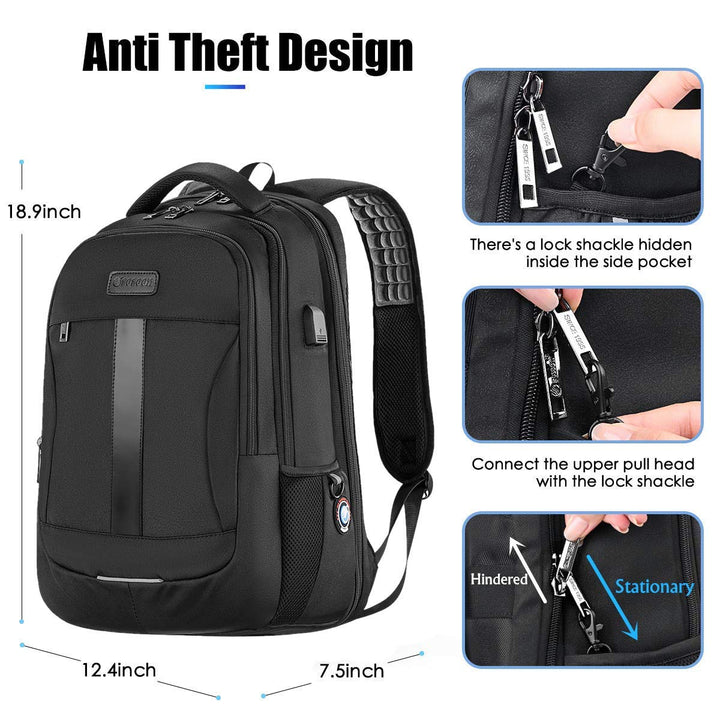 Laptop Backpack, 15.6-17 Inch Travel Backpack for Laptop and Notebook, High School College Bookbag for Women Men Boys, Anti-Theft Water Resistant Bussiness Bag with USB Charging Port, Black