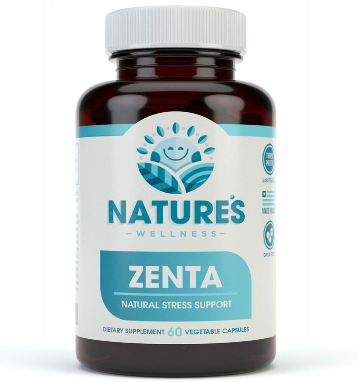 ZENTA - The Natural Relief Supplement to Help Calm Body and Mind | Positive Mood Enhancer - Increase Serotonin Levels with 5-HTP, Ashwagandha, Chamomile, DMAE | 60 ct
