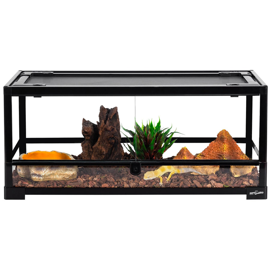 Glass Reptile Terrarium 20 Gallon, Front Opening Reptile Tank 30 x 12x 12 for Reptile Pets Gecko Lizard Snake, Top Screen Ventilation Escape Proof Lid