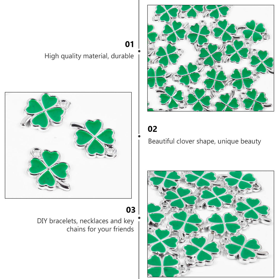 50Pcs Lucky Four-Leaf Clover Charm Pendants Shamrock Hanging Charms DIY Jewlery Accessories for St.Patrick Day