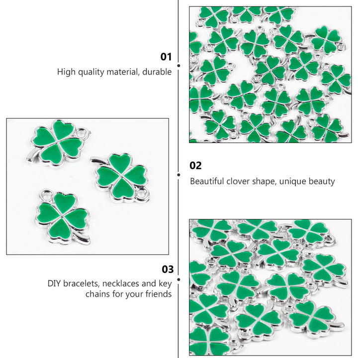 50Pcs Lucky Four-Leaf Clover Charm Pendants Shamrock Hanging Charms DIY Jewlery Accessories for St.Patrick Day