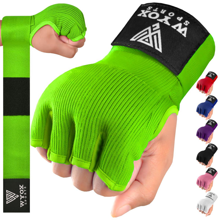 Gel Boxing Hand Wraps Inner Gloves for Men and Women, Quick 80cm Long Wrist Straps, Elasticated Padded Boxing Wraps for Muay Thai, MMA, Kickboxing, Martial Arts Training Bandages (Green, L/XL)