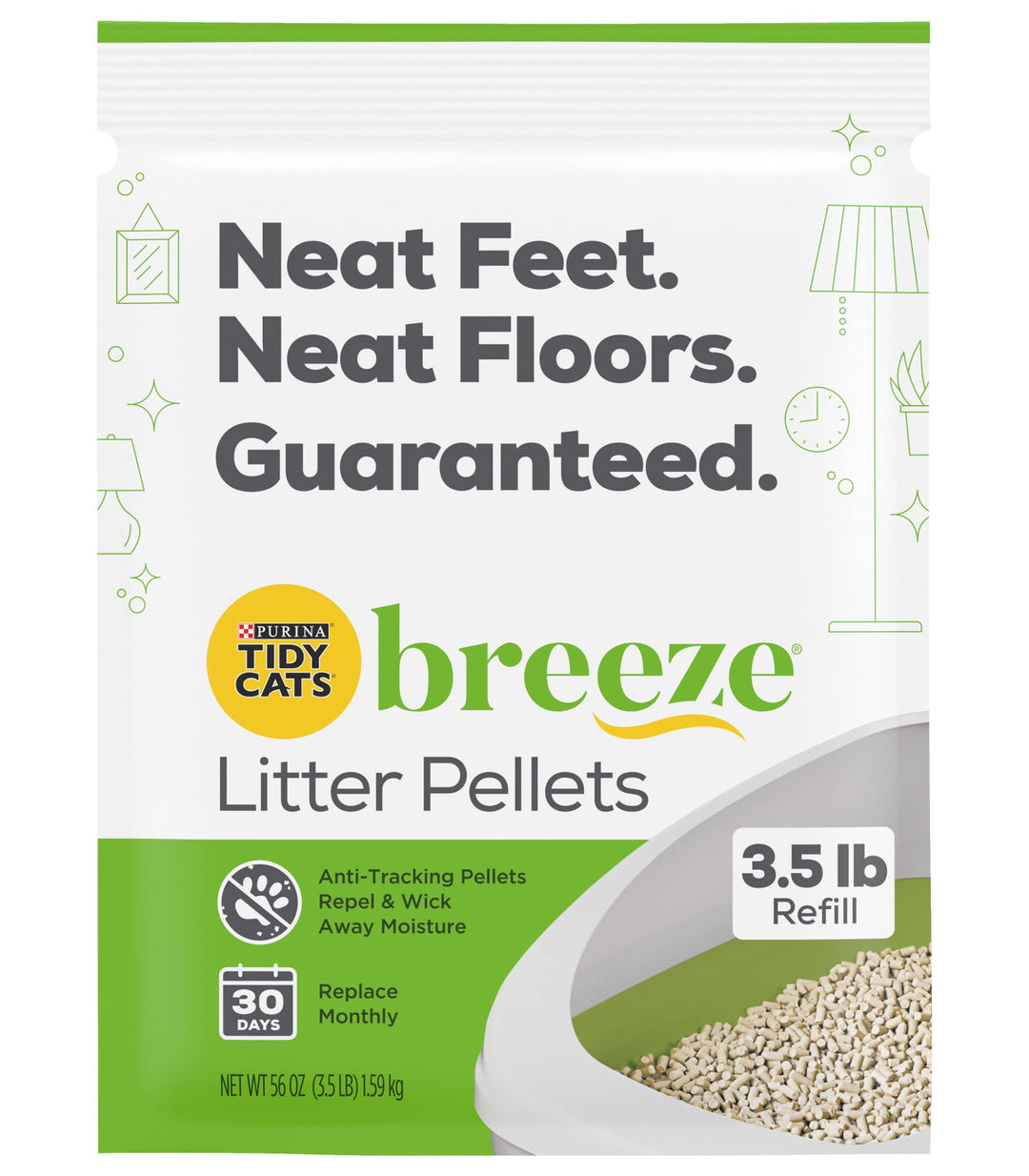 Tidy Cats Breeze Litter Pellets Refill Pouch, Made for Multiple Cats, Anti-Tracking Pellets for Breeze Litter System, 3.5 LB Refill Pouch (Pack of 4)