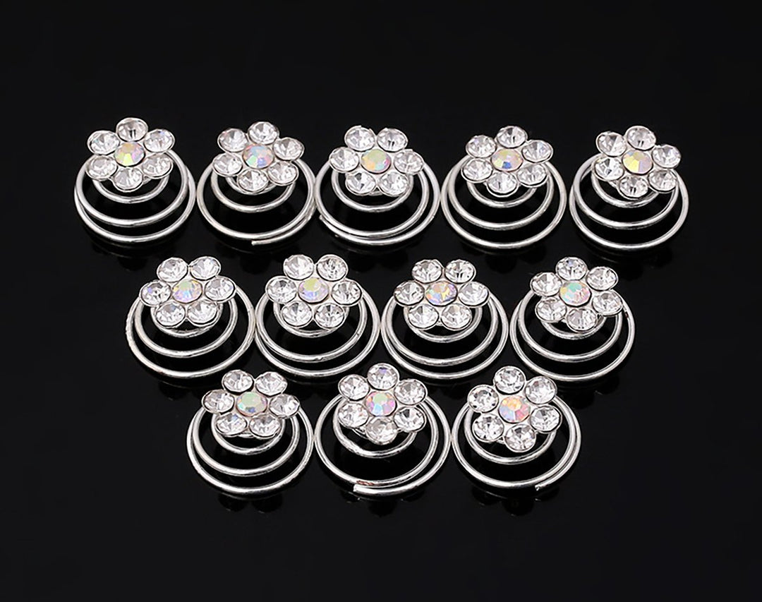 C# : 24Pcs Rhinestones Crystal Spirals Hair Pin Clip Imitation Pearl Spin Pin Swirl Hair Twists Coils Hairpin Bun Stick Pick (C#)