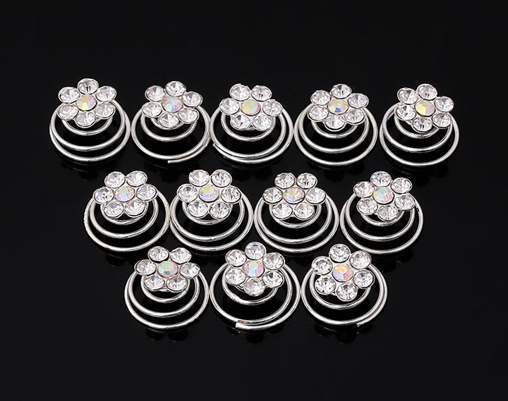 C# : 24Pcs Rhinestones Crystal Spirals Hair Pin Clip Imitation Pearl Spin Pin Swirl Hair Twists Coils Hairpin Bun Stick Pick (C#)