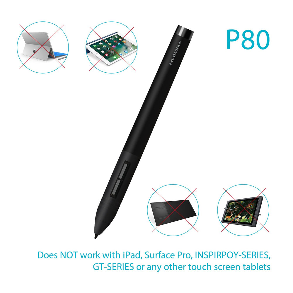 Huion P80 Rechargeable Digital Pen Stylus for Graphics Drawing Tablet Huion New 1060PLUS, WH1409(2048), H610PRO, W58, DWH69, 680TF, Gaomon 1060PRO, M106K, WH850