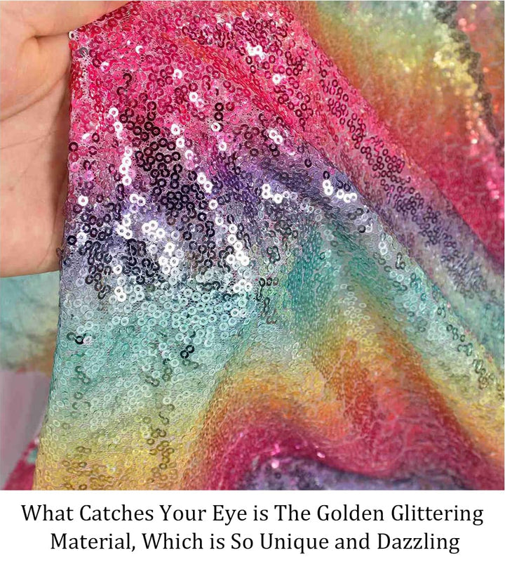 Sequin Fabric by The Yard Glitter Fabric 1 Yard Little Mermaid Fabric Mesh Fabric Sequence Fabric Linen Material Fabric for Sewing Sparkle Cloth Fabric (1 Yard, Rainbow)
