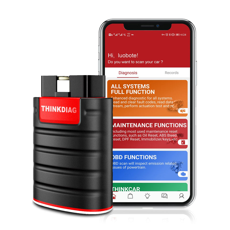 Thinkdiag OBD2 Scanner Bluetooth, All System Bidirectional scan Tool OE Level Diagnostic Tool with ECU Coding,15+ Service Functions, FCA AutoAuth, All Software 1 Year Update fits for iPhone & Android