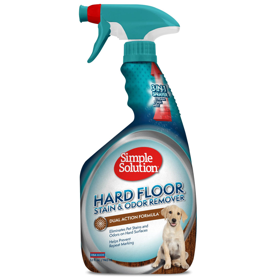 Hard Floor Extreme Pet Stain and Odor Eliminator Spray, Dog and Cat Enzyme Cleaner, Pro-Bacteria Cleaning Power, Strong Urine, Pee and Poop Smell Remover for Hardwood Floors, 32 oz