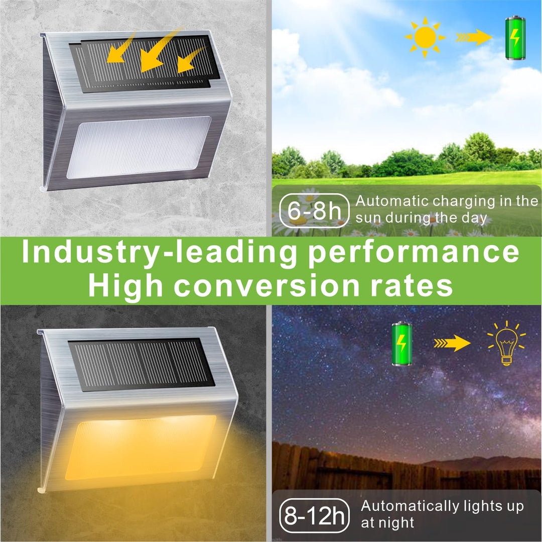 Solar Lights for Steps Decks Pathway Yard Stairs Fences, LED lamp, Outdoor Waterproof, Warm Light, 6 Pack