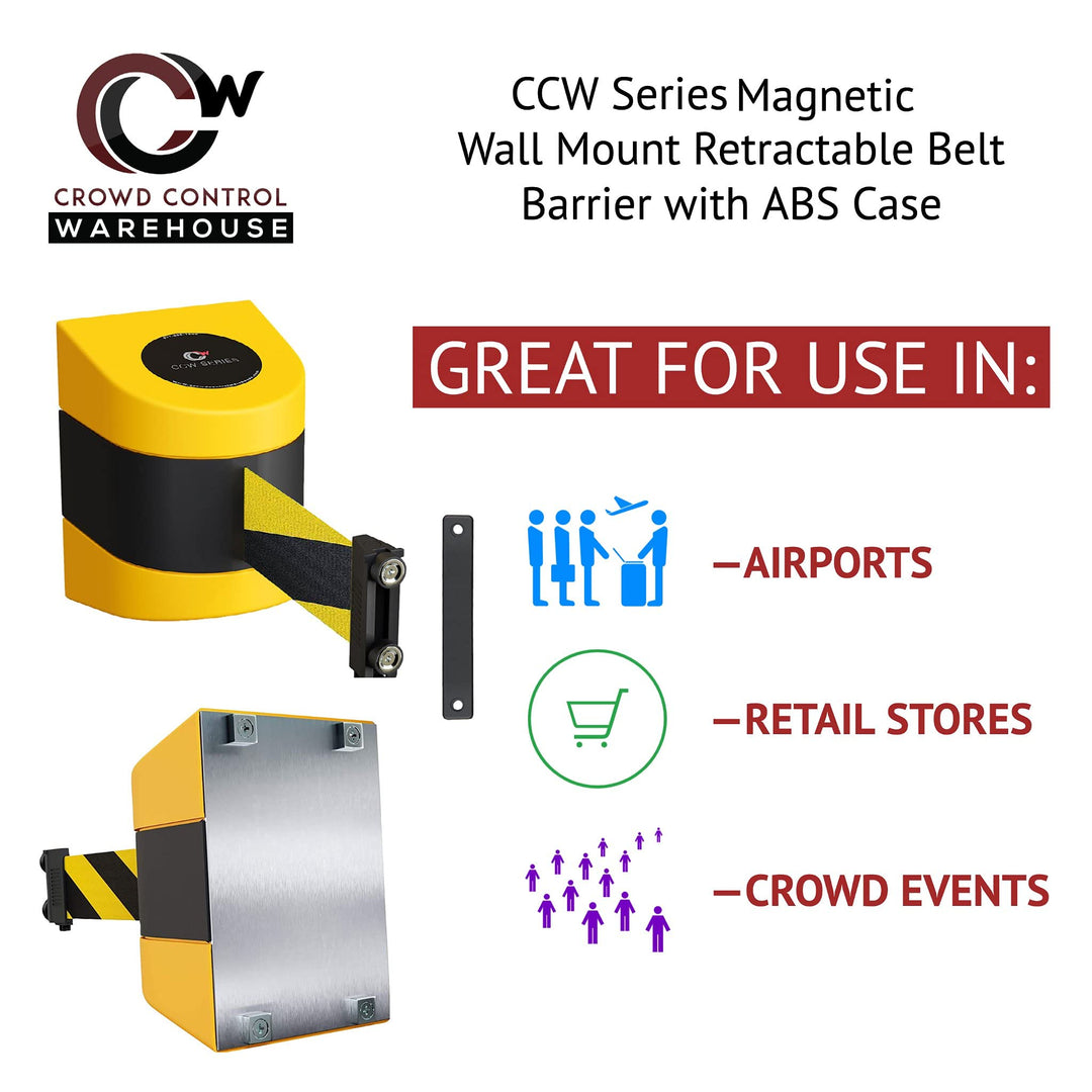 - CCW Series WMB-220 Magnetic Wall Mount Retractable Belt Barrier - 15 Foot, Red withCaution - DO NOT Enter White Letters Belt with Yellow ABS Case