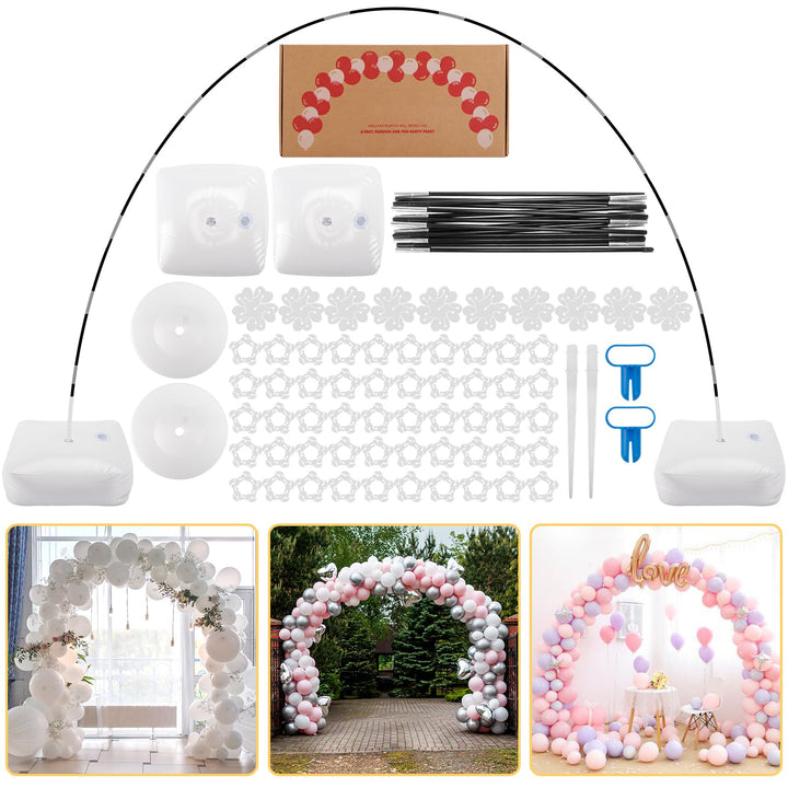 RUBFAC Balloon Arch Kit, 10ft Wide Adjustable Balloon Arch Stand with Water Fillable Base, 60pcs Balloon Clip, Balloon Strip, Tie Tool, for Wedding Birthday Party Supplies Halloween Decoration