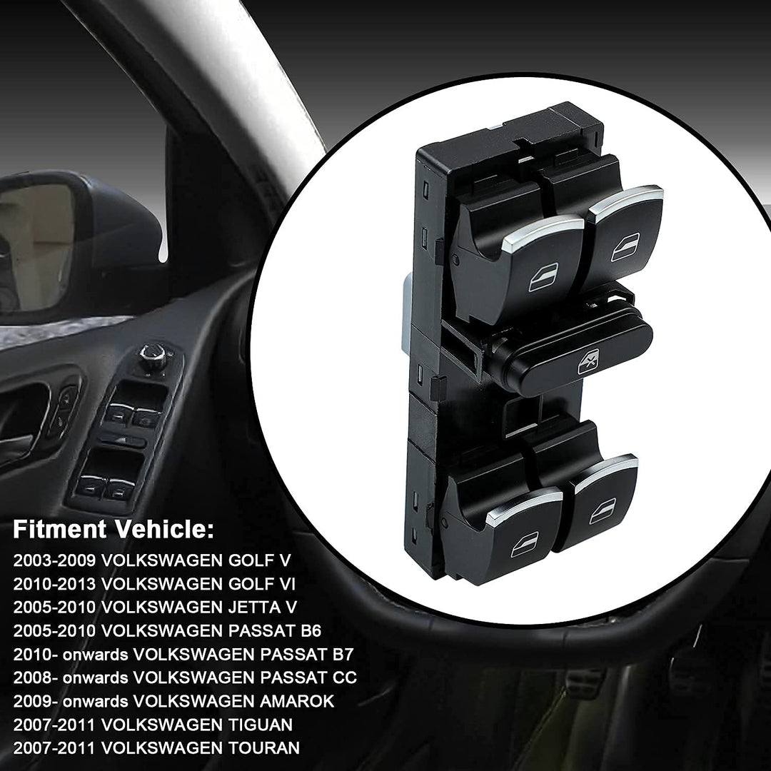 Driver Side Master Power Window Control Switch for 2005-2013 Volkswagen CC Golf Jetta Passat Tiguan Touareg Replace 5ND959857 1K4959857B 5K4959857