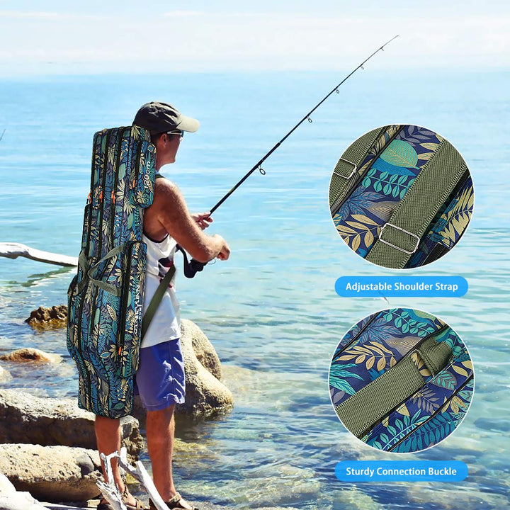 Fishing Rod Case, Three Layers Folding Fishing Pole Storage Bags Portable Gear Rods Reel Tackle Tool Gears Organizer Waterproof Camouflage Travel Carry Bag Carrier for Traveling(47inch)