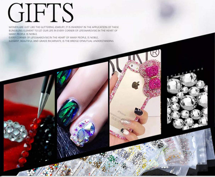1440 Piece Light Green Mix-Size Nail Art Diamond Rhinestone Flat Back Nail Crystals And Gem Manicure Decoration With 1Pc Picker Pencil