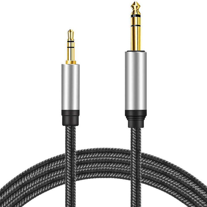 3.5 mm to 6.35 mm Audio Cable 12Ft, Gold-Plated Terminal Silver Color Zinc Alloy Housing 3.5mm 1/8 Male TRS to 6.35mm 1/4 Male TRS Nylon Braided Stereo Audio Cable for Cellphone, Amplifiers(12Ft/4M)