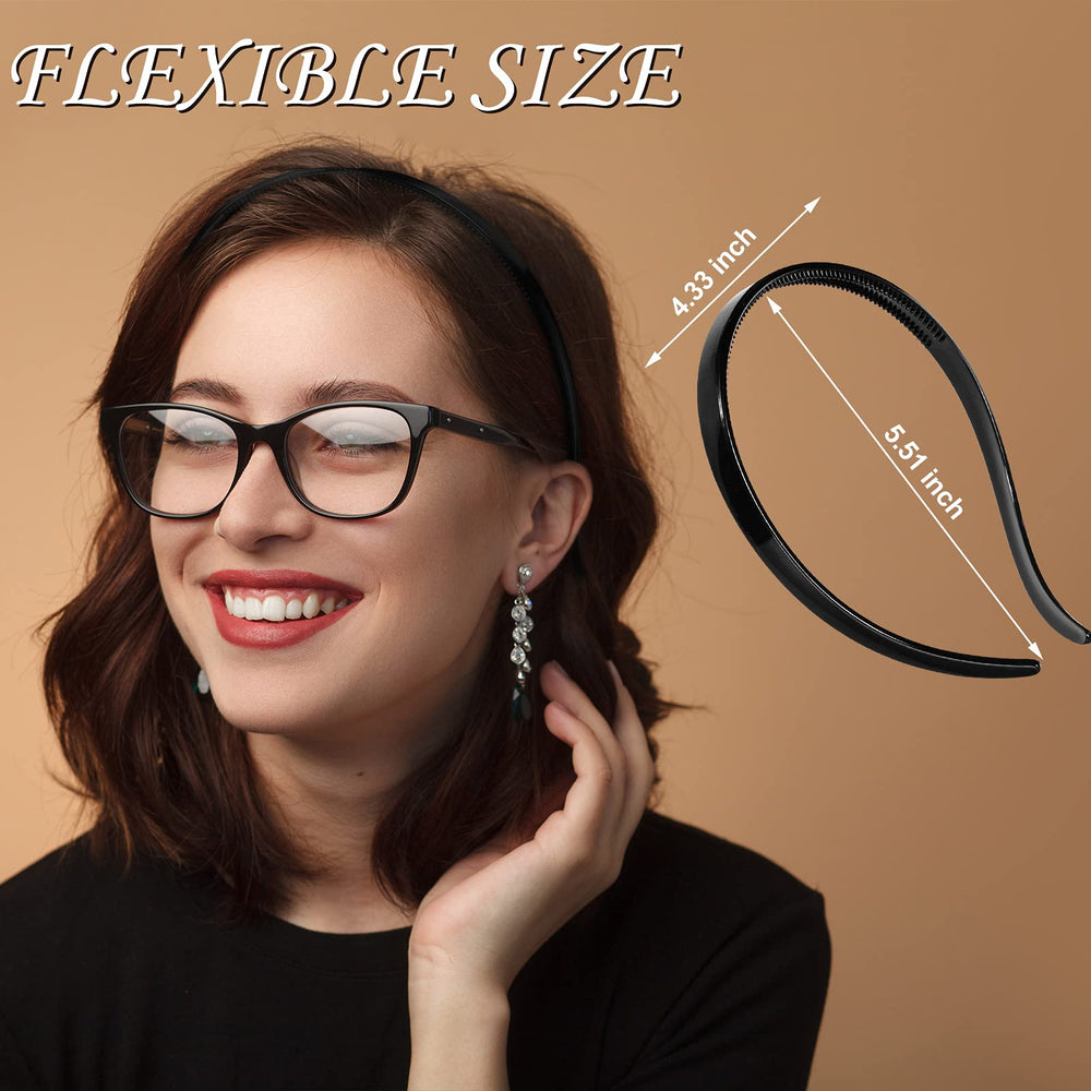 3 Pieces Flex No Pressure Headbands Effortless Plastic Teeth Comb Headbands Skinny Hair Bands Plastic Hair Loop Hair Accessories for Women and Girls (Black)
