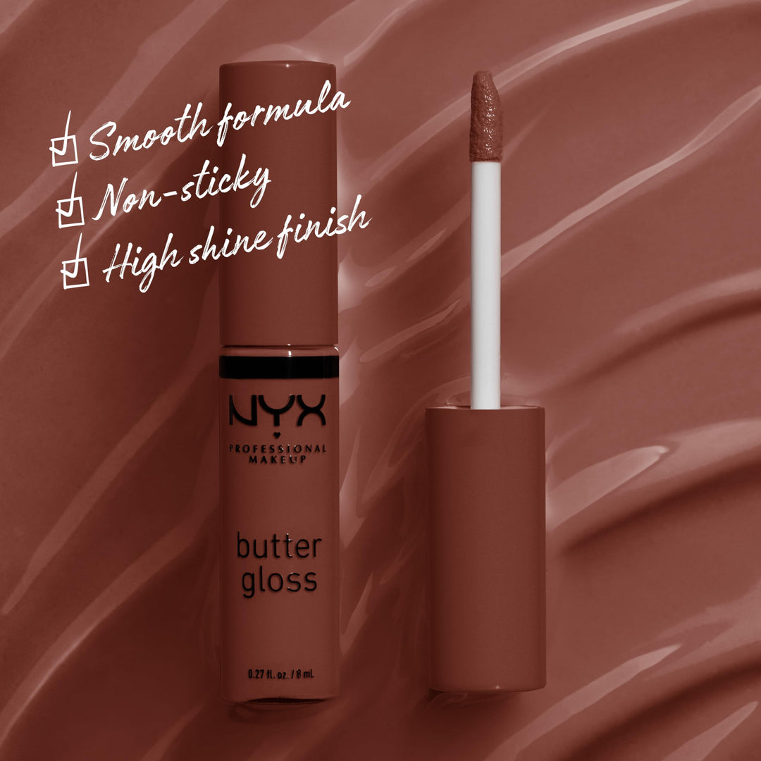 PROFESSIONAL MAKEUP Butter Gloss Brown Sugar, Non-Sticky Lip Gloss - Brownie Drip (Deep Brown)