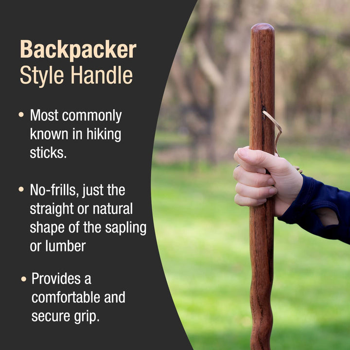 Handcrafted Wood Walking Stick, Twisted Oak, Backpacker Style Handle, for Men & Women, Made in the USA, Red, 58