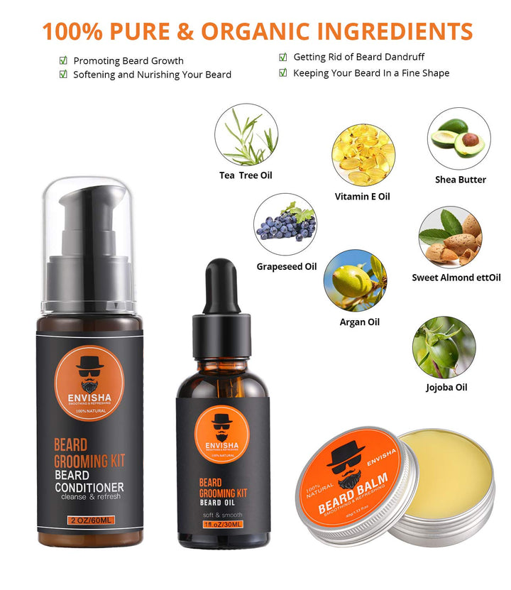 Beard Kit, Beard Grooming Kit for Men Gifts, Natural Organic Beard Oil, Beard Balm,Beard Comb
