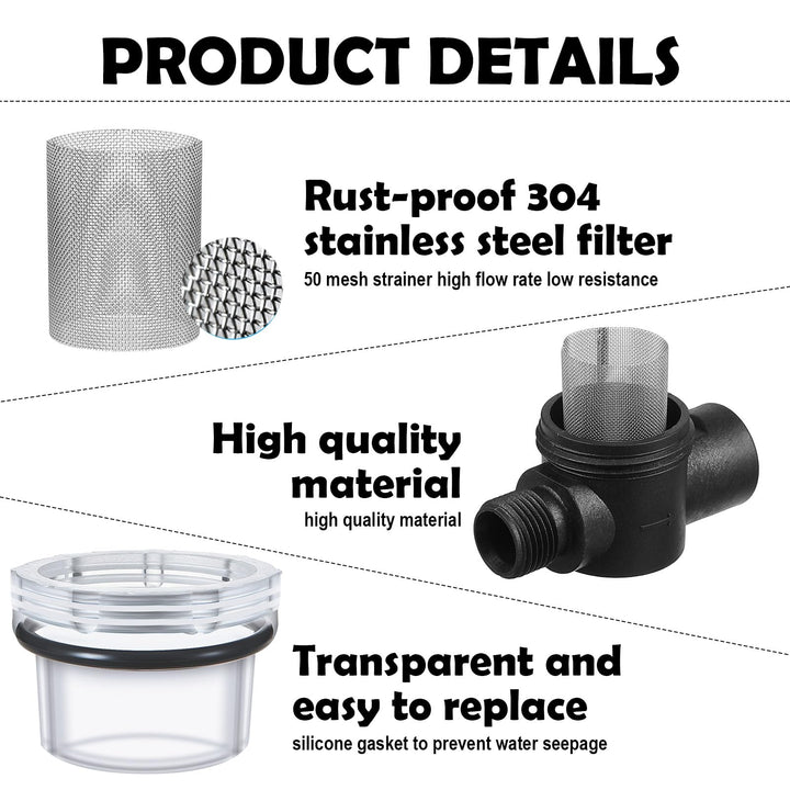 2 Pieces Water Pump Strainer Filter, RV Replacement 1/2 Twist On Pipe Strainer with 50 Mesh Stainless Steel Filter Screen Compatible with WFCO or Shurflo Pumps