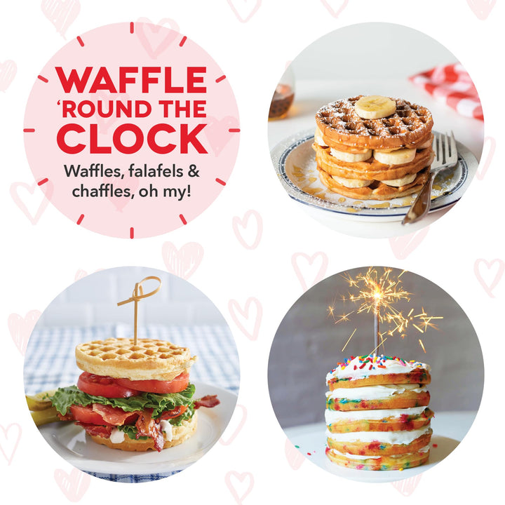 Mini Waffle Maker Machine for Individuals, Paninis, Hash Browns, & Other On the Go Breakfast, Lunch, or Snacks, with Easy to Clean, Non-Stick Sides, Red Heart 4 Inch