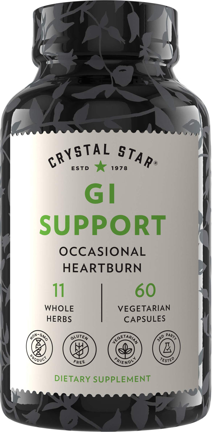 GI Support Supplement (60 Capsules) – Herbal Gut Health Supplement That soothes Occasional Heartburn and Supports Acid Reflux – Ginger, Slippery Elm Bark & Betaine HCL – Non-GMO
