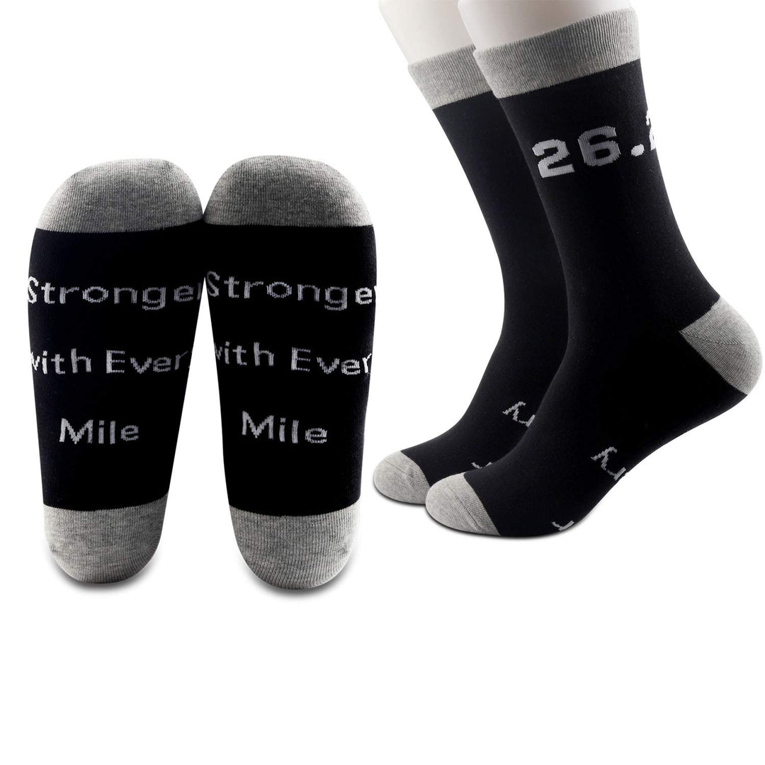 Marathon Runner Gifts Track and Field Inspirational Athletic Running Socks Stronger with Every Mile (26.2 socks)